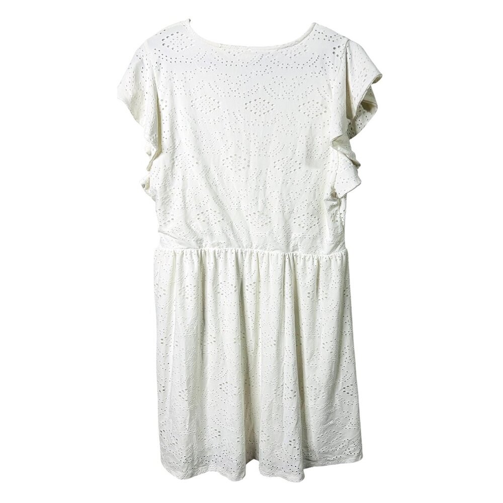 Maurices White Eyelet Ruffle Sleeve Dress L Lined Summer Casual V-Neckline - Picture 2 of 5